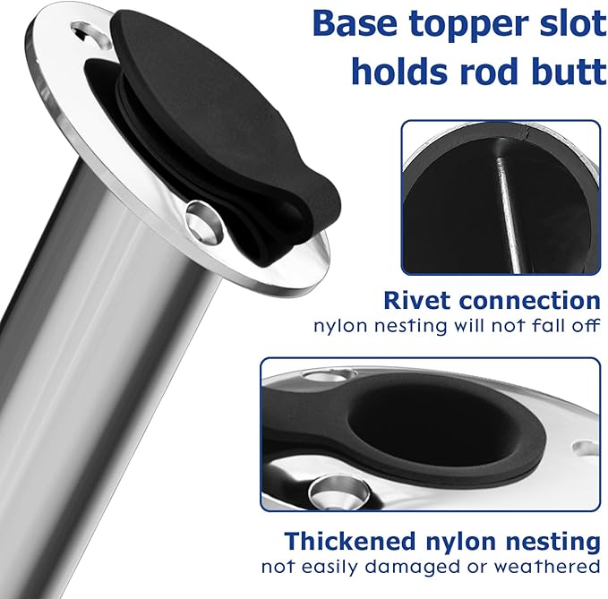 Fishing Rod Holder 2 Pack, 316 Stainless Steel 15/30/90 Degree Rod Holders for Fishing Boat, Flush Mount with Cap, Heavy Duty