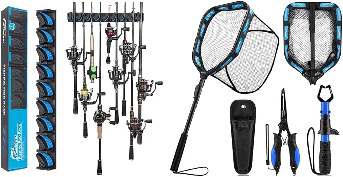 PLUSINNO Vertical Fishing Rod Holder, Wall Mounted Fishing Rod Rack, Black Fish Claw Control DeviceLS08-03