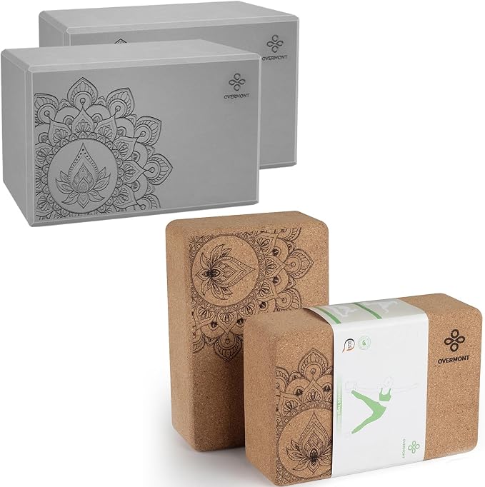 Overmont Yoga block set + cork Yoga block with strap combo