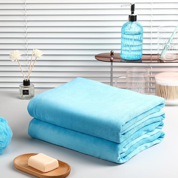 Mixweer 2 Pcs Oversized Bath Towels, 40 x 80 Inch Giant Microfiber Jumbo Bath Sheets Ultra Soft Bathroom Microfiber Quick Dry Absorbent Shower Towels for Spa Camping Beach (Lake Blue)