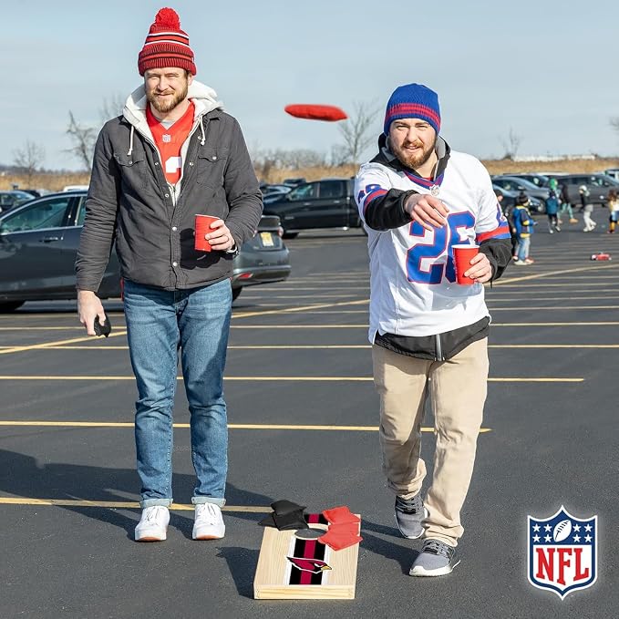 NFL Football Portable Size 1' x 2' Solid Wood Cornhole Set with Direct Print HD Team Graphics – Travel Size