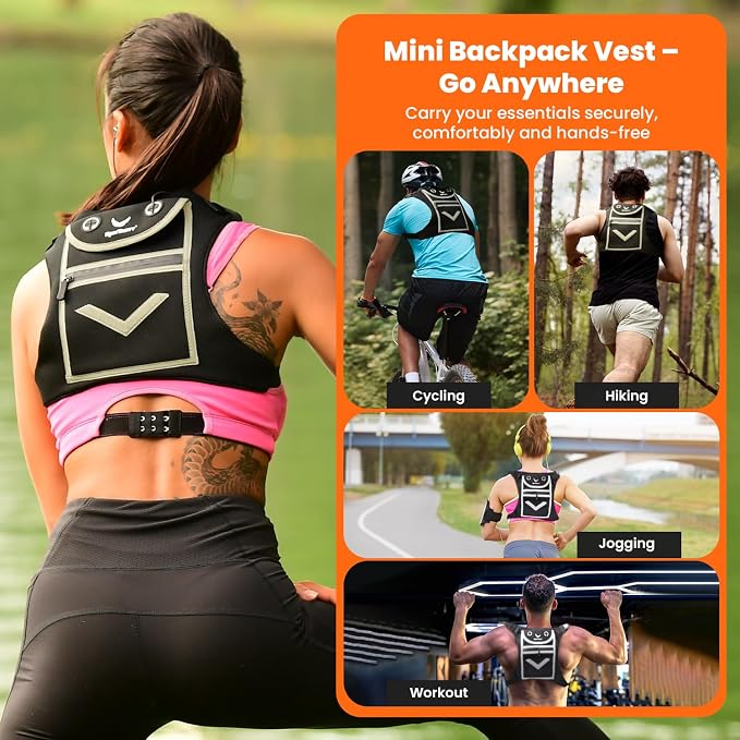Running Mini Backpack Vest for Men & Women - Hi-viz gear, Holds Valuables, any Phone - Ideal for Fitness, Walking, Cycling!