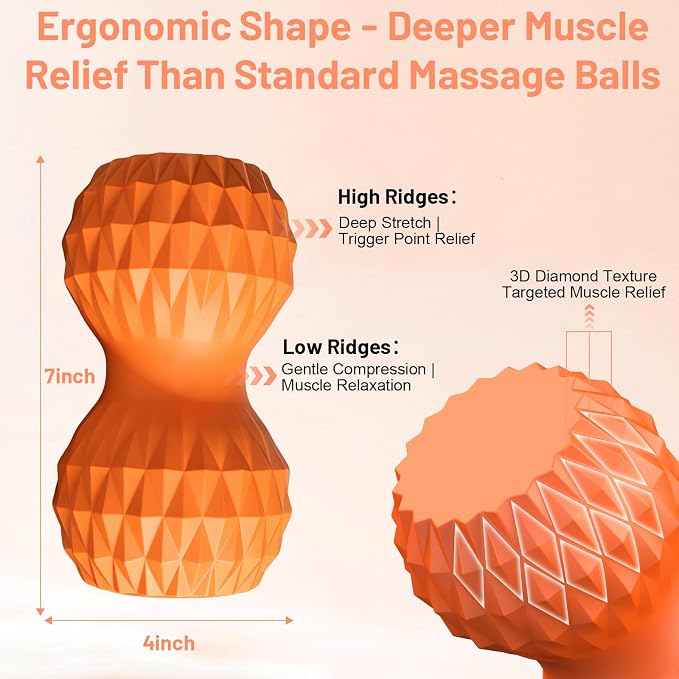 Vibrating Peanut Massage Ball, 3 Gear Heating, 5 Modes Deep Tissue Massager, Rechargeable Myofascial Release Roller for Muscle Pain Relief, Fitness, Yoga(Orange)