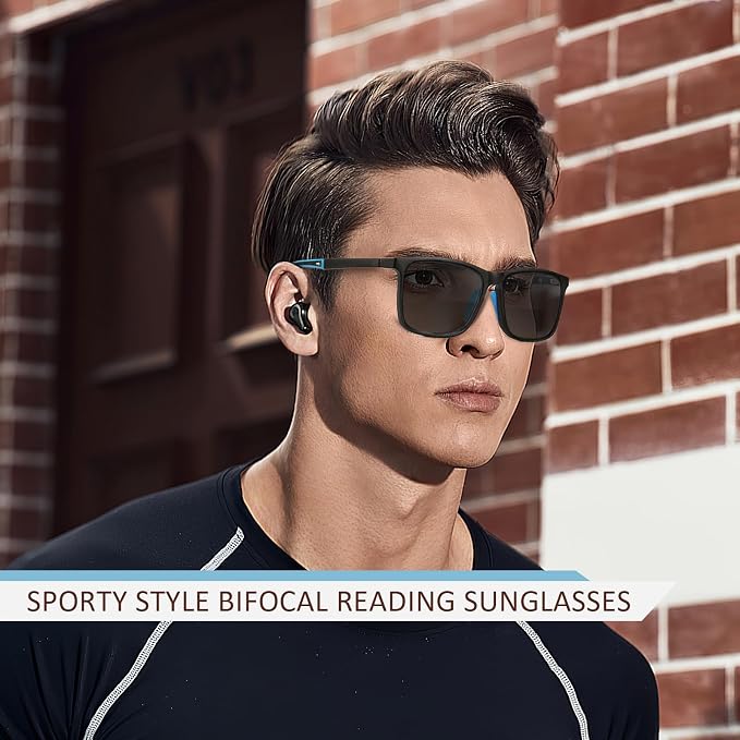 Missfive Premium Bifocal Reading Sunglasses Men Lightweight Sun Readers, UV Protection, TR90 Frame with Metal Spring Hinge Sports/Driving Glasses,2.5x