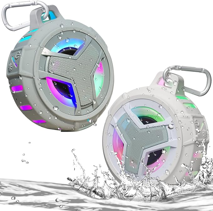 EBODA Bluetooth Shower Speaker, Waterproof Portable Bluetooth Speakers, IP67 Waterproof Wireless Speaker with LED Light, Floating, 2000mAh, True Wireless Stereo for Kayak, Beach, Gifts for Men, Women
