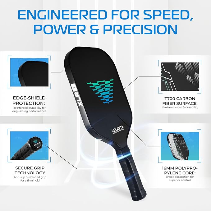 Velarta 2-Pack Professional Pickleball Paddles - Black + White - Carbon Fiber, USAPA Approved, 16mm, Premium Grip - Paddle Rackets for Adults