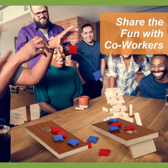 5 Portable Mini Tabletop Cornhole Set 10 Wooden Board Desktop Corn Hole Toss Game 40 Bean Bag for Xmas Group Office Employee Family Student Fun Travel