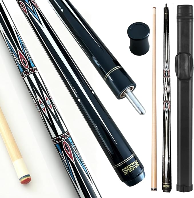 SUPERDIAMOND Pool Cue Stick Set Billiard Cue Sticks with Hard Case, 2-Pieces 58" Pool Table Sticks, 12.5 mm Tip Pool Queue,Pool Stick Set for Home Recreation, Billiards Clubs, Training