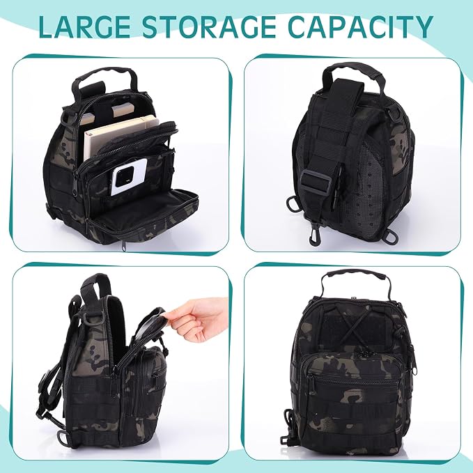 Abbylike 2 Pcs Small Fishing Backpack Fly Fishing Sling Pack Compact & Waterproof Outdoor 600d Oxford Cloth Tackle Bag with Multiple Storage Compartments Ideal for Fishing, Hiking, and Travel