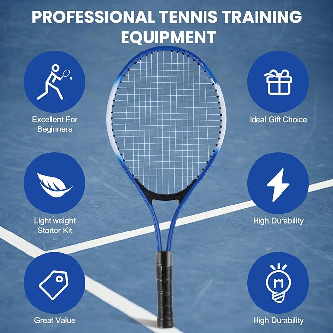 Kids Tennis Rackets Training Set - 7-in-1 Youth Tennis Racket Set, 2 pcs 19″ Rackets,1Tennis Trainer & 2Rebound Balls&1tennis Ball,Tennis Racquet Set for Beginners & Family Activities