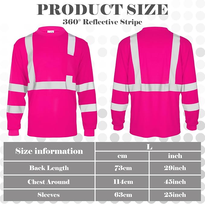 Amylove 4 Pcs Women Long Sleeve Safety Shirt High Visibility Shirts Reflective Construction Work Shirts for Women(L,Rose Red)