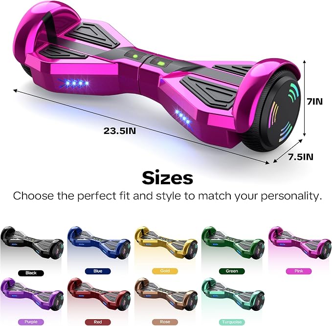 Starship Hoverboard with Bluetooth Speaker, Chrome Color Self Balancing Scooters with Science Fiction Design and 6.5 inch LED Wheels (Chrome Pink)