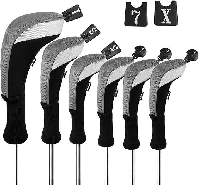 Andux 6pcs/Set Golf Club Head Covers Woods Hybrid Long Neck | 3 Hybrid Club Head Covers + 3 Woods Club Head Covers