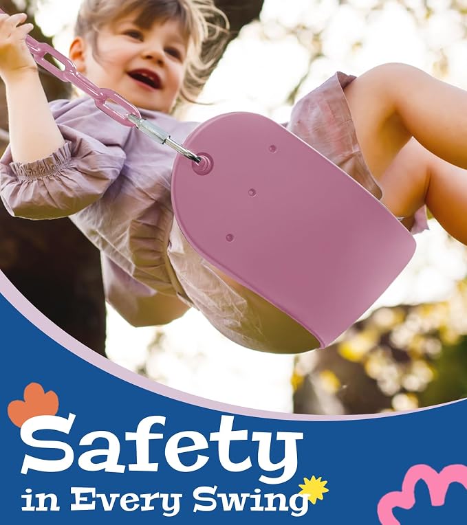 Heavy Duty Swing Seat, 66" Rust-Resistant Chains with 30" PPC-Coated Section, Swing Set Accessories Replacement with Quick Links, Kids Swings Supports 330 lbs for Outdoor Playground, Pink