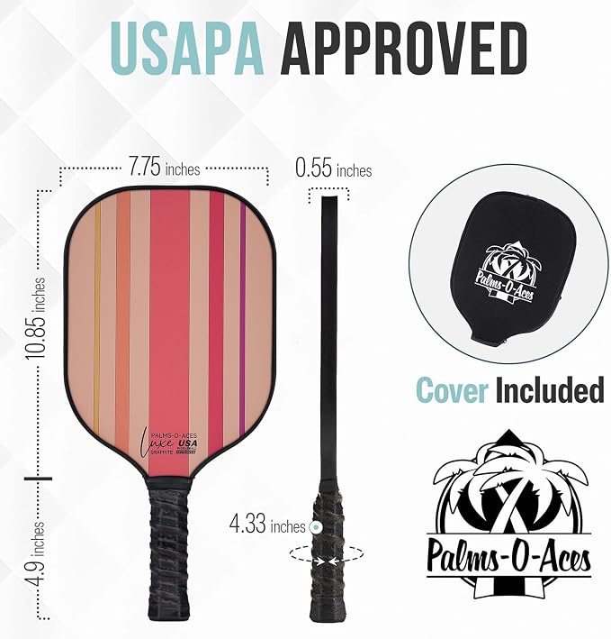Palms-O-Aces Carbon Fiber Pickleball Paddle – USAPA Approved 16mm T700 Graphite Paddle with Textured Spin Surface | Lightweight Carbon Fiber Pickleball Paddles & Racket | Includes Paddle Cover