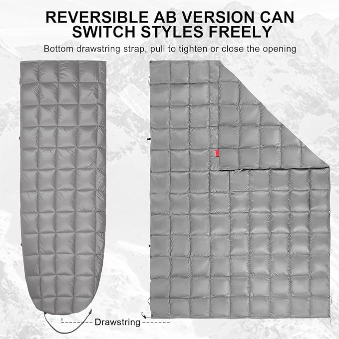 Down Camping Blanket - Lightweight, Packable, Warm & Puffy Outdoor Travel Quilt for Sleep, Hiking, Backpacking, Stadium, Festivals, Water-Resistant Sleeping Bag 55"x79"