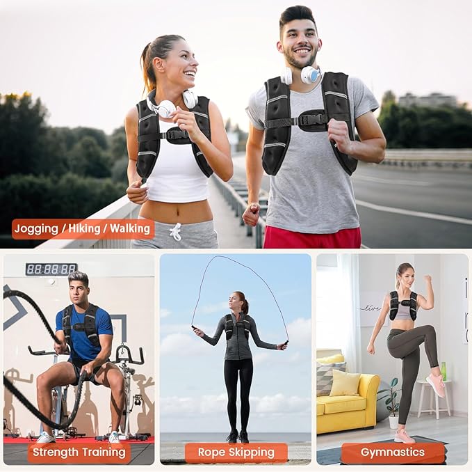 Poudee Weighted Vest, 6lb/8lb/10lb/12lb/16lb/20lb/25lb/30lb Weight Vest for Men Women, Body Weight Vests Adjustable with Reflective Stripe for Strength Training, Running, Workout, Jogging, Walking