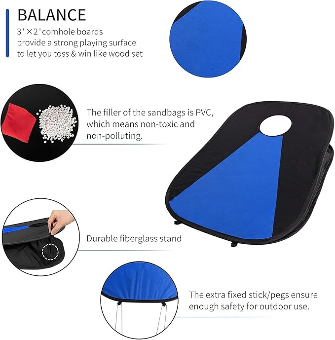Portable Cornhole Set PVC Framed Corn Holes Outdoor Game Set with 2 Cornhole Boards, 8 Cornhole Bean Bags and Carrying Case, Camping Games Indoor Outdoor for Adults, Travel Camping Accessory
