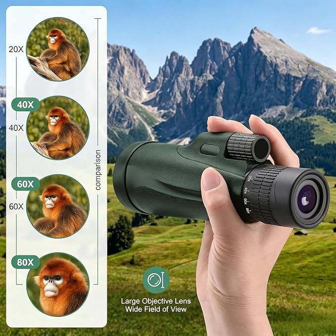 Monocular Telescope 80x100, Wide Field HD Monoculars for Adults with Tripod & Phone Adapter, Perfect for Bird Watching, Hunting, Hiking & Outdoor Activities -Green