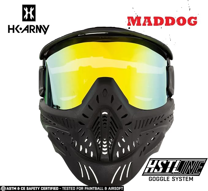 Maddog HK Army HSTL Paintball Airsoft Mask Goggle System | Replaceable Thermal Dual-Pane Anti Fog Lens | Adjustable Full-Face Safety Certified Protection