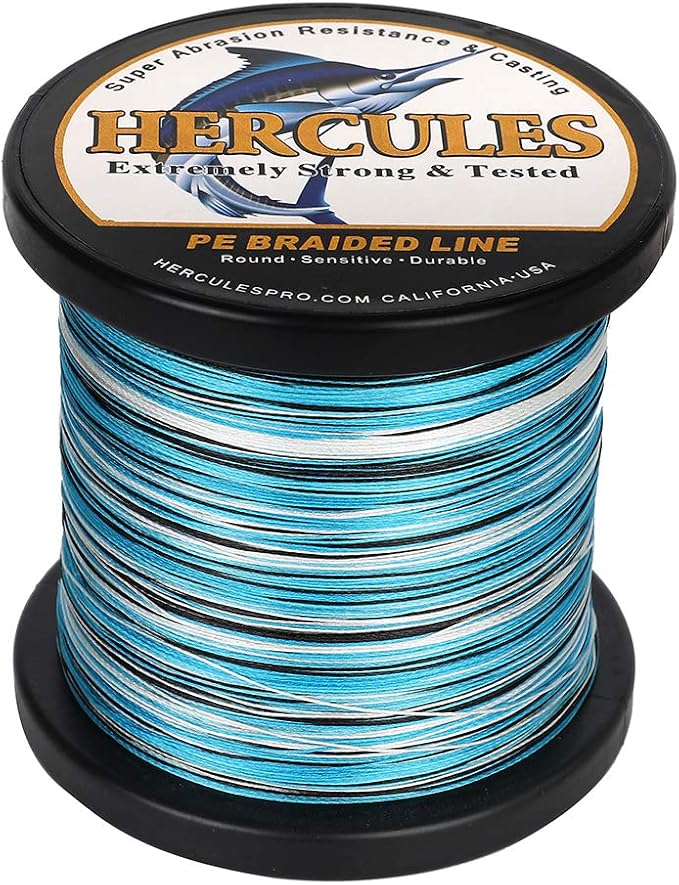 HERCULES Cost-Effective Super Cast 8 Strands Braided Fishing Line 10LB to 300LB Test for Salt-Water,109/328/547/1094 Yards(100M/300M/500M/1000M),Diam.#0.12MM-1.2MM,Hi-Grade Performance,Variety Colors