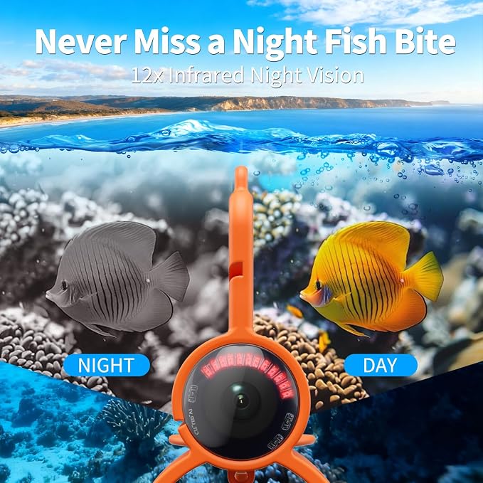 Underwater Fishing Camera,4.3 Inch HD Fishing Camera with 12 Infrared Night Vision Lights, 1000TVL Wide Angle IP68 Waterproof Fishing Camera for Lake Boat Kayak Ice Fishing
