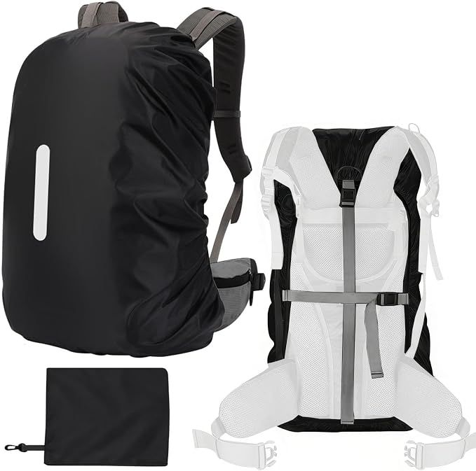 55-110L Waterproof Backpack Rain Cover, Ultralight Rucksack Rain Cover with Reflective Strip & Anti-Slip Cross Buckle Straps & Storage Pouch for Hiking Camping Outdoor Traveling
