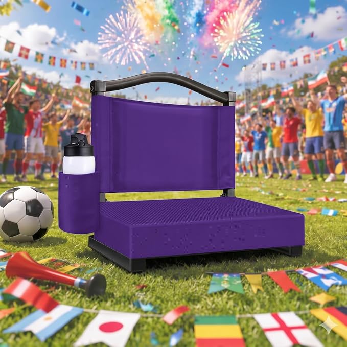 Fragess Bleacher seat, Stadium Seats with Back Support and Thick Cushion, Bleacher Chairs with Shoulder Strap and Side Pocket, Stadium Seat for Bleachers, Perfect for Sports Events(Purple)
