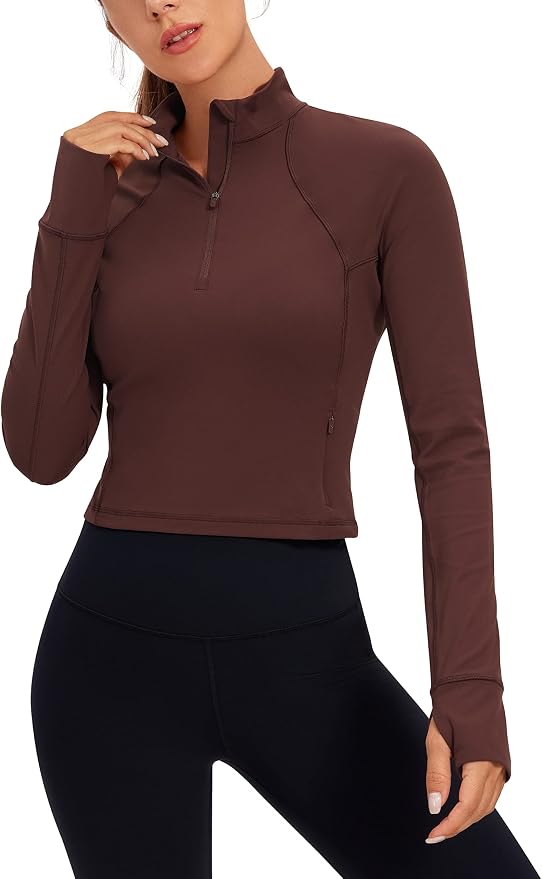 CRZ YOGA Butterluxe Half Zip Long Sleeve Shirts for Women - Workout Athletic Yoga Tops Crop Collared Quarter Zipper T-Shirt