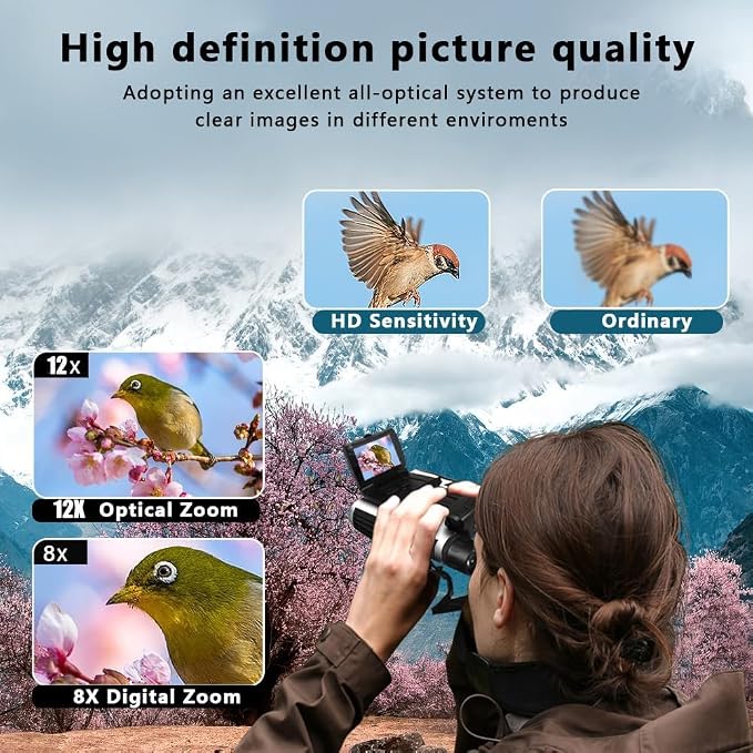 2.4" LCD Digital Binoculars with Camera for Adults, 12x32 Video Photo Recoder 48MP 2.5K for Bird Watching Hunting Concerts and Sports Game with 32GB Cards