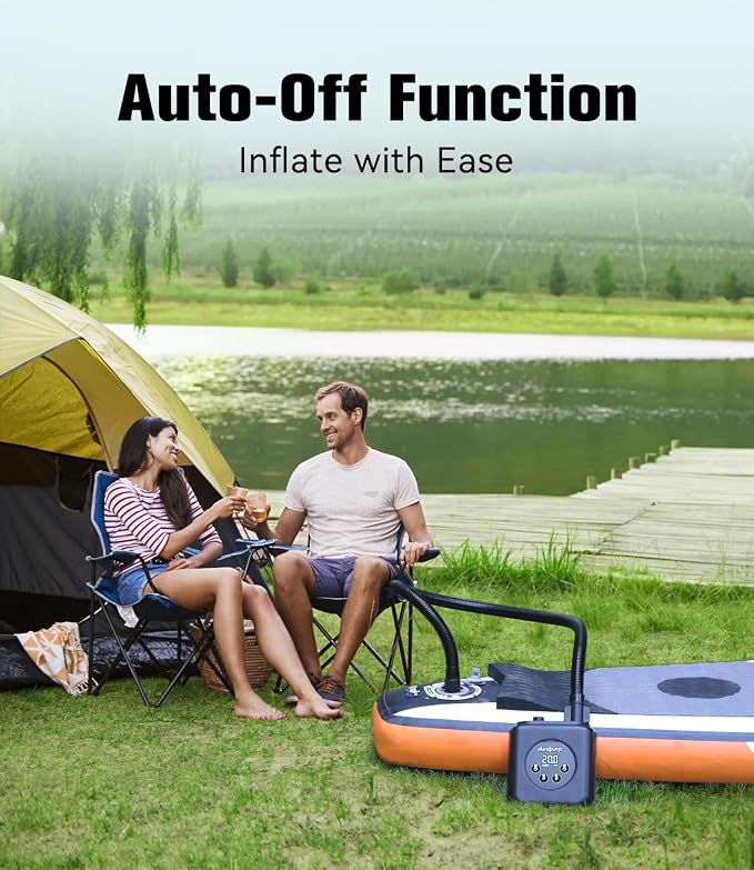 dwndpump Paddle Board Pump Electric Portable, Rechargeable 20 PSI High Pressure, Dual-Stage Inflation, Auto-Off & 12V DC, for Kayaks, Mattress, Kite Wings, Tents