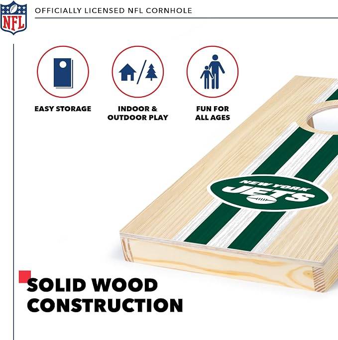 NFL Football Portable Size 1' x 2' Solid Wood Cornhole Set with Direct Print HD Team Graphics – Travel Size