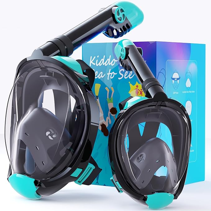 Greatever G2 Adults Kids Full Face Snorkel Mask 2 Pcs,Snorkeling Gear with Latest Dry Top System,Foldable 180 Degree Panoramic View,Safe Breathing,Anti-Leak&Anti-Fog Snorkeling Mask with Camera Mount