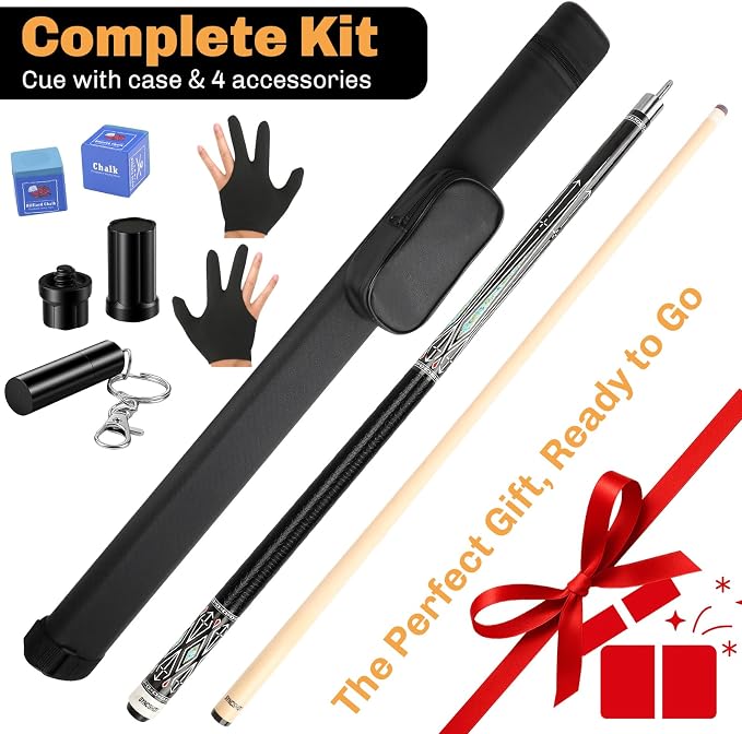 Professional Pool Cue Stick with Hard Case, 58" Canadian Maple Billiard Cue & 12.5mm Multi-Layer Rainbow Tip, Pool Cue Set with 3 Accessories, 19/20/21oz Billiard Stick (Selectable)