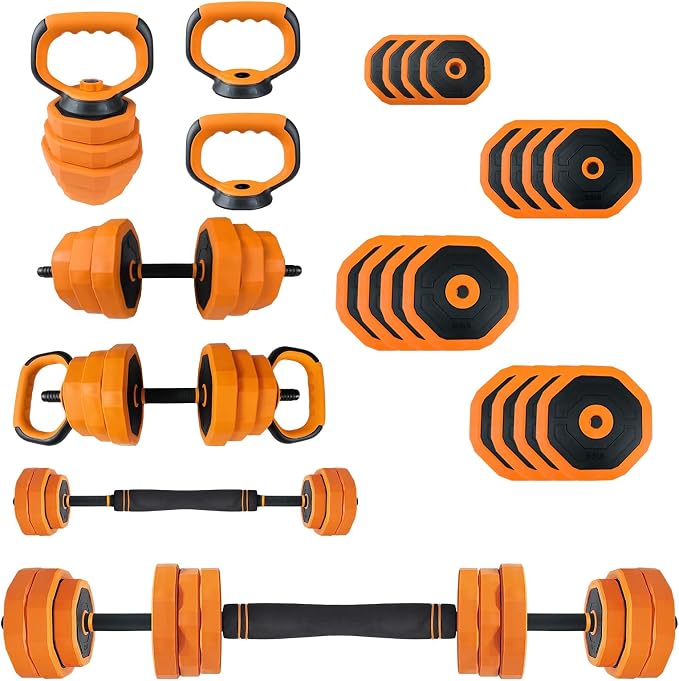 Garvee 4-In-1 Adjustable Dumbbell Set (44/66/88LB) - Convertible to Barbell, Kettlebell & Push Up Stands, Home Gym Equipment for Men & Women, Space Saving Weights with PVC Coating