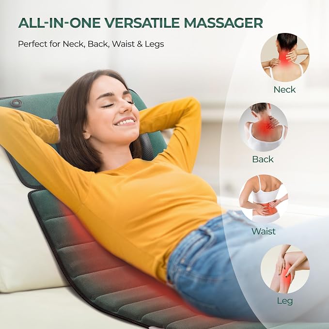 Full Body Massage Mat with Heat, Detachable Massager Pad for Deep Tissue Pain Relief, 10 Vibrating Motors for Relaxation at Home or Office