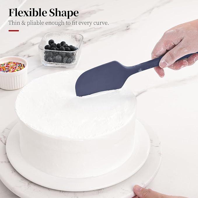 600ºF Heat Resistant Spatulas, High Heat Food Safe Semless Kitchen Silicone Scraper Set for Cooking Baking Mixing Scraping Stirring Nonstick Cookware Pan Bowl (4Pcs,Midniaht Blue)