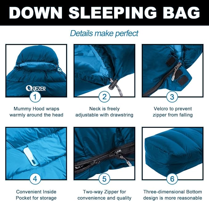 Ultralight Down Sleeping Bag for Adults with 600 Fill Power, Compact All Seasons Sleeping Bag for Backpacking, Hiking and Camping