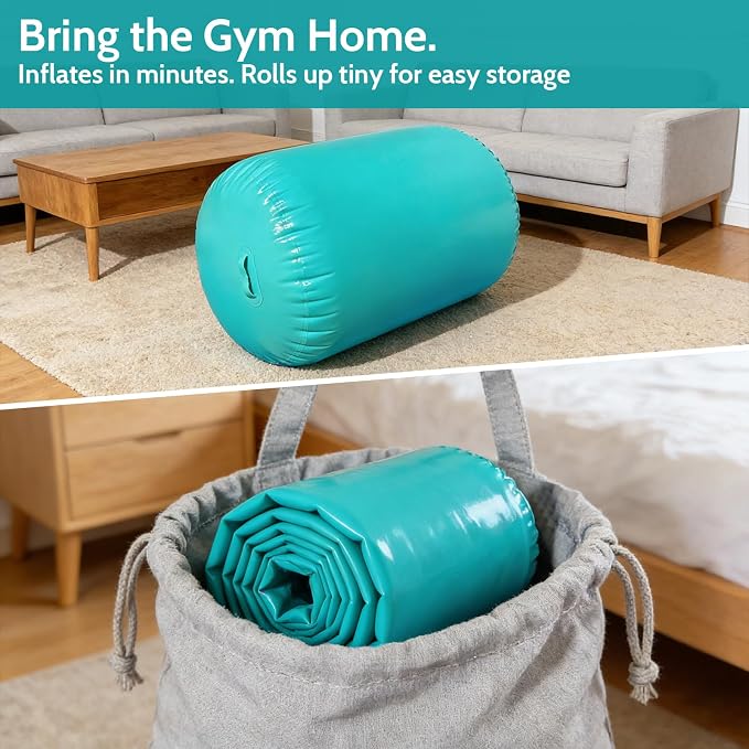 Air Roller Gymnastics, 47.2x23.6"/47.2x31.5" Inflatable Air Tumble Barrel, Back Handspring Training Gymnastics Barrel for Tumbling Cheerleading Yoga Gym with Manual Air Pump Indoor&Outdoor Use