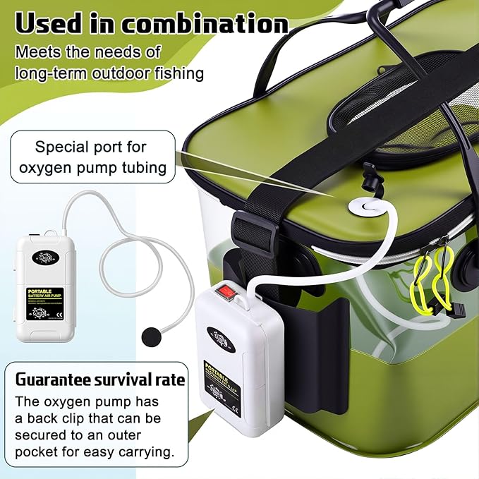 3 Pcs Fishing Bucket, Live Bait Aerator and Fishing Cast Net with Heavy Duty Sinker Foldable Live Bait Bucket Portable Quiet Aerator Fish Transport Container Outdoor EVA Bag