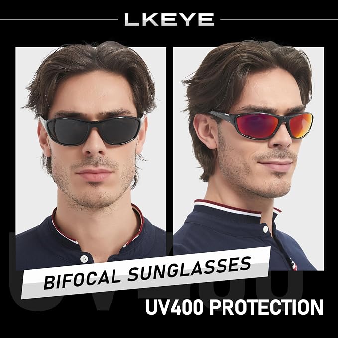 LKEYE Bifocal Reading Sunglasses Men Women Sports Style Sun Reader Wrap Around Build-In UV Protection Driving glasses LK6092