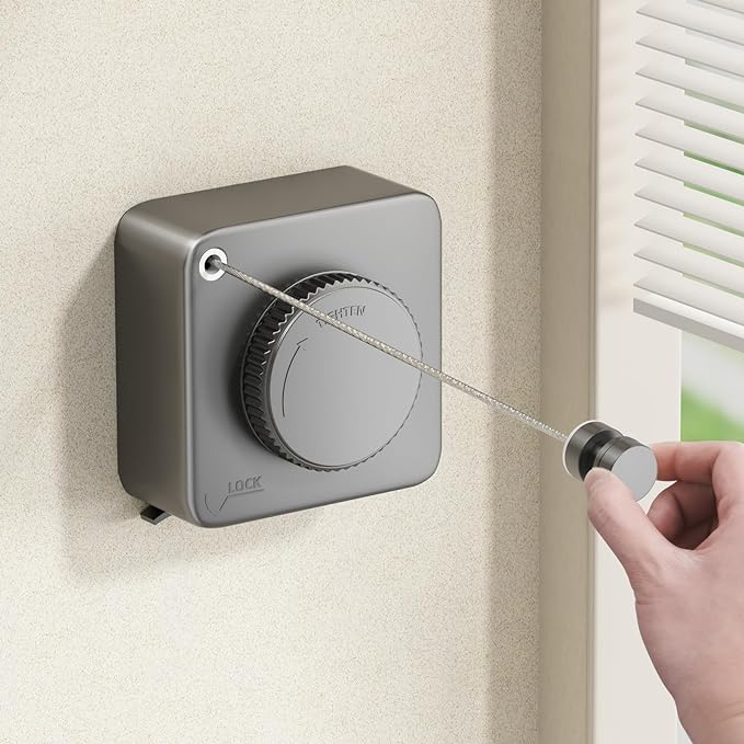 MUSTORN Retractable Clothesline Indoor, Non-Sagging Outdoor Clothes Line Retracting Heavy Duty Clothes Drying Laundry Line Wall Mounted Stainless Steel Line-15.1 Feets(Square-Gray)