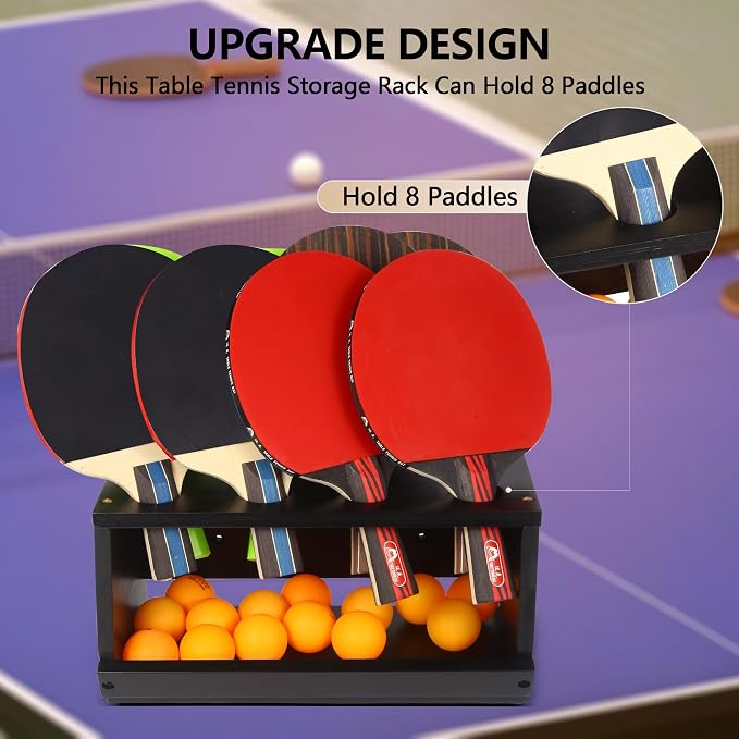 Ping Pong Paddle Holder Wall Mount & Desktop 2-in-1,Table Tennis Racket Display Organizer Holds 8 Rackets, Ping Pong Paddle Storage Rack in Game Room, Man Cave, Office, Home