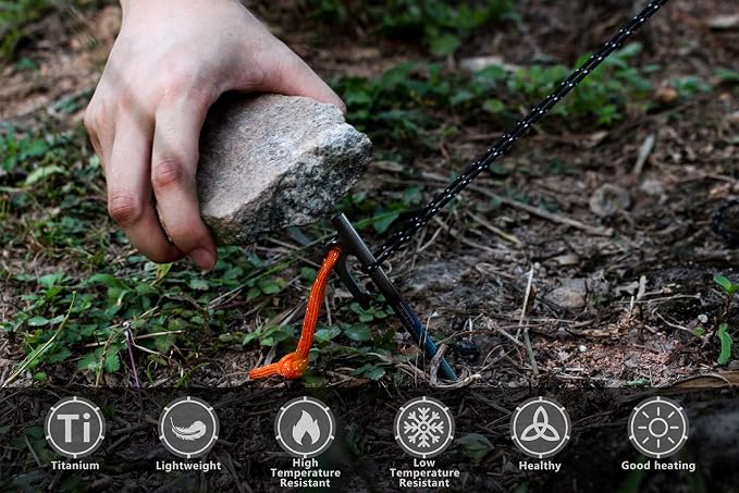 Boundless Voyage 6pcs Titanium Alloy Tent Pegs Outdoor Camping Awning Tent Stakes Lightweight Tent Nail 20CM-Ti4013PS