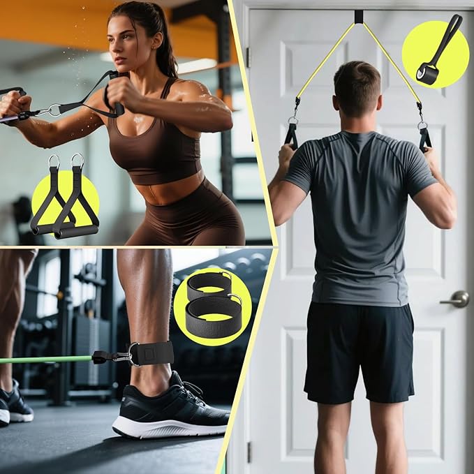 WHATAFIT Resistance Bands, Exercise Bands, Workout Bands with Handles, Door Anchor and Ankle Straps, 5 Resistance Levels Fitness Bands for Strength Training, Physical Therapy, and Home Gym Equipment
