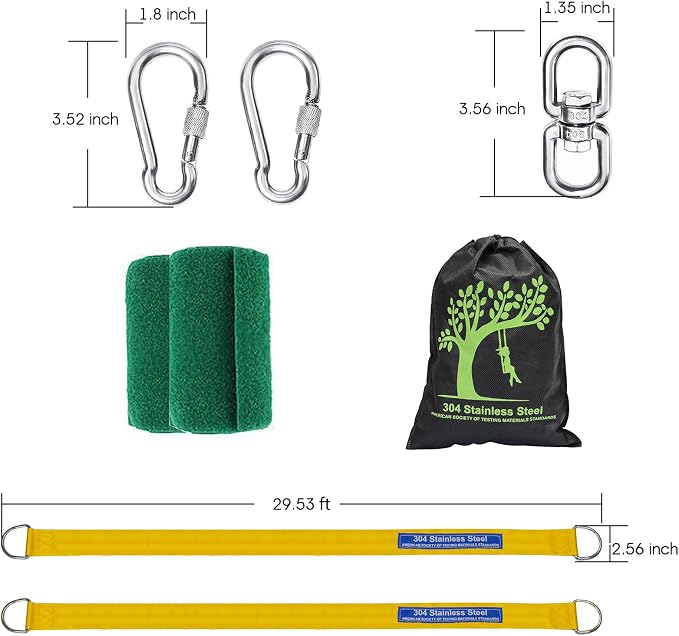Safe Tree Swing Straps Hanging Kit with Two Alloy Carabiners 2,200lb Breaking Strength Easy and Fast Installation Swings or Hammocks (30ft)