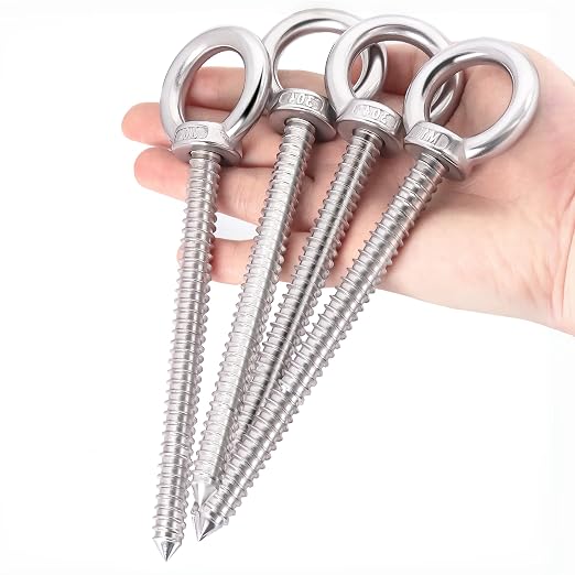 OHIYO 6.3 Inch Heavy Duty Eye Hooks M10 Self Tapping Eyelet Screw Load Capacity 850LBS Heavy Duty Screw in Eye Hooks for Hammock Stand, Swing Chair, Yoga, Heavy Indoor & Outdoor Uses (4Pack- M10)