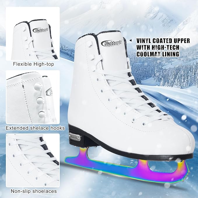 Nattork Womens Figure Ice Skates,Ice Skates with Stainless Steel Blade,Lace Up Figure Skate Ice Hockey Skates for Outdoor,Ice Skate Shoes for Women Size 6 7 8 9 10 11