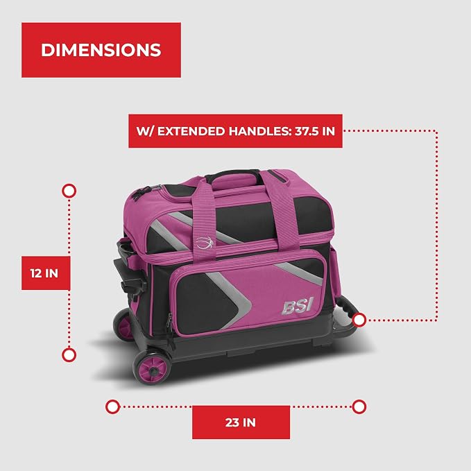 BSI Dash Roller Bowling Bag with Smooth Rolling Wheels, Padded Ball Compartment, Retractable Locking Handle, & Shoe Pocket