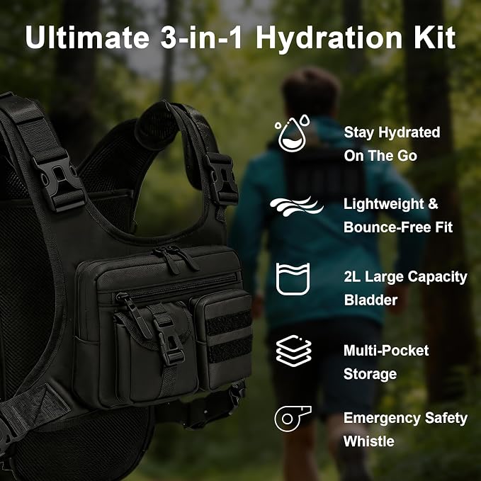 Running Vest Hydration Backpack with 2L Water Bladder and Survival Whistle,Lightweight Running Vest for Women Men,Breathable Hiking Backpack Water Backpack Chest Pack for Marathon,Cycling,Hiking